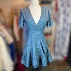 FREE PEOPLE HOMEMADE ~ Blue Polka Dot Wrap Dress ~ Artisan Collab ~ Size Small